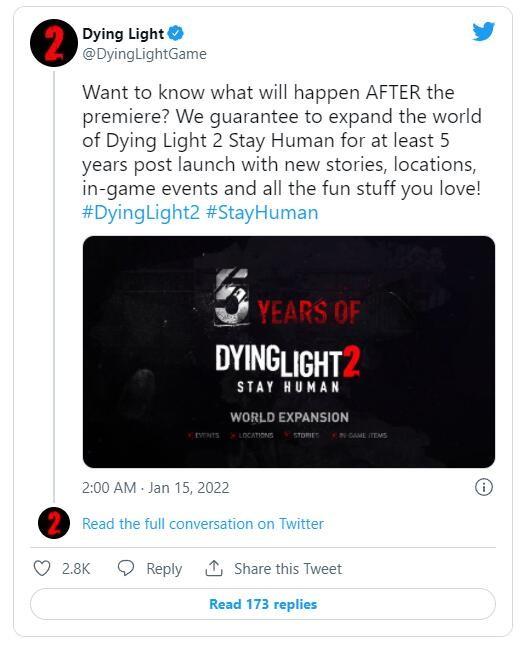 官方保證《DYING LIGHT 2》發行後至少5年內獲得更新