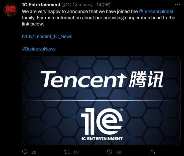 騰訊收購1C Entertainment 直接將百款遊戲IP收入其中