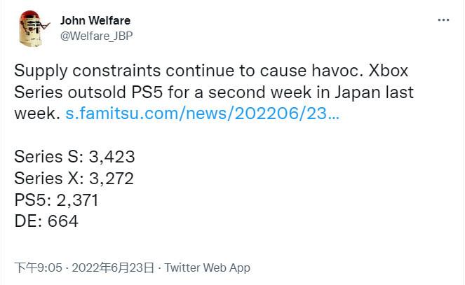 由於PS5缺貨在日本的周銷量再次被Xbox超越