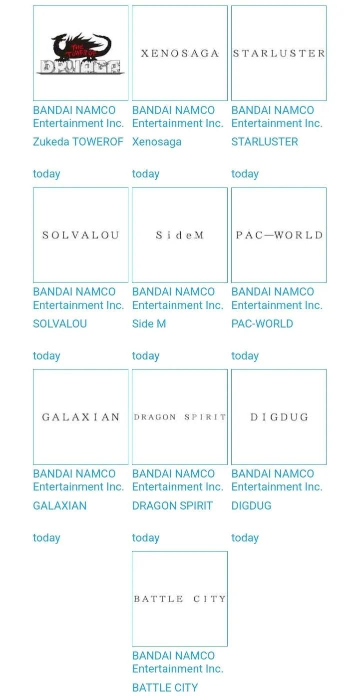 BANDAI NAMCO申請了13個經典遊戲新商標