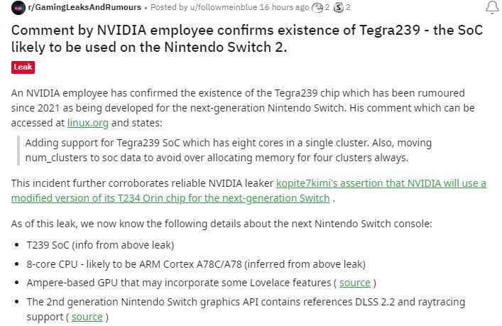 傳Switch新機將用Nvidia Tegra239八核處理器