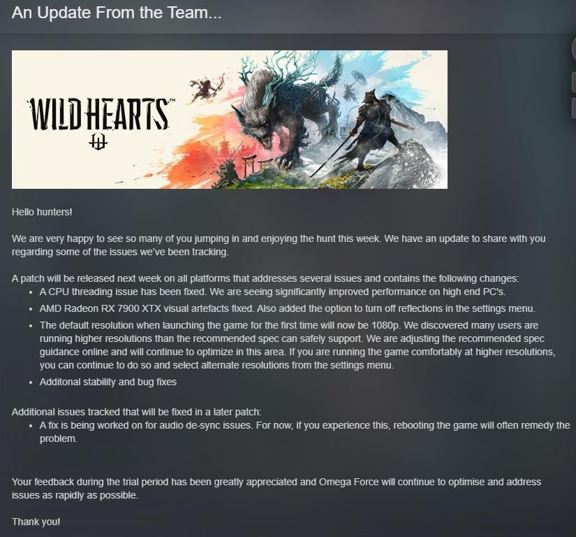 WILD HEARTS Steam has mostly negative reviews, the official announcement  will be improved, and you have to wait to get it - Breaking Latest News