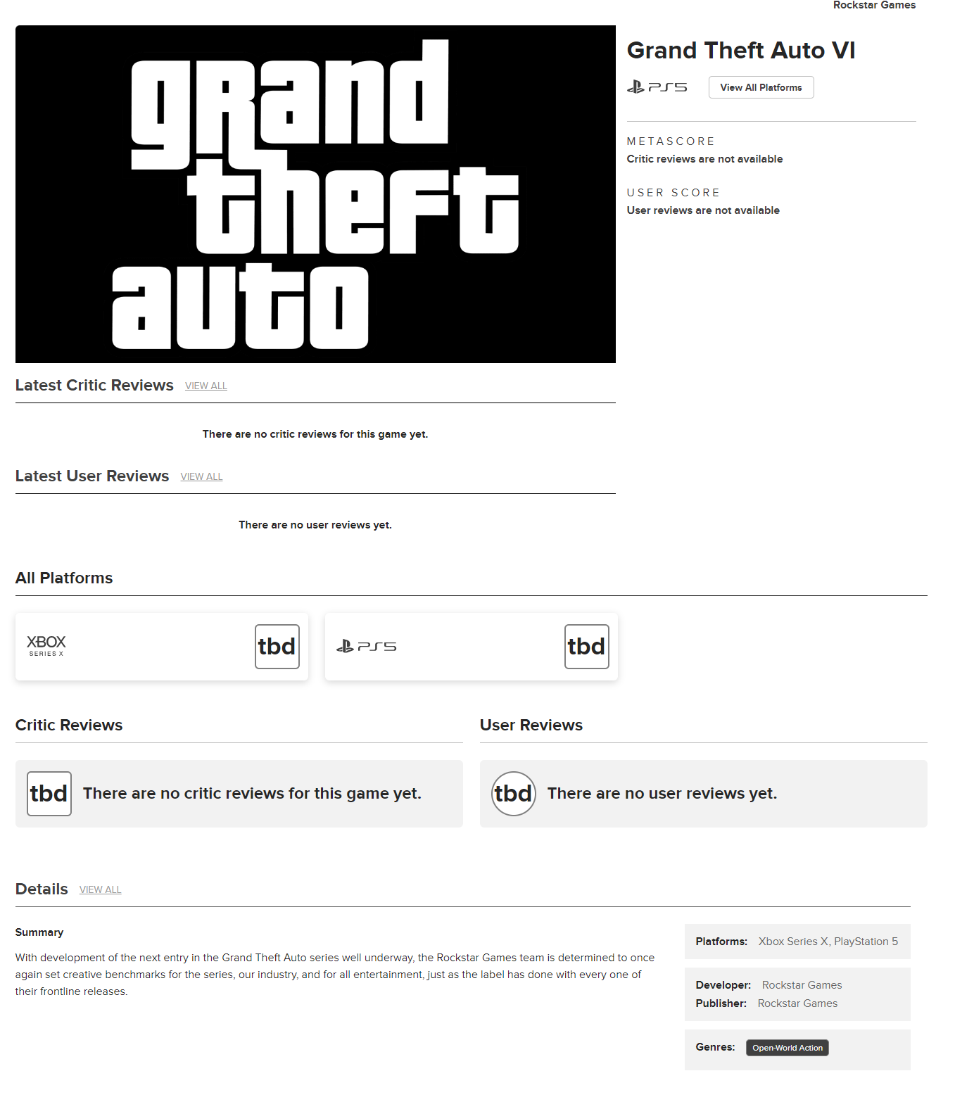 Metacritic推出《GTA 6》遊戲網頁