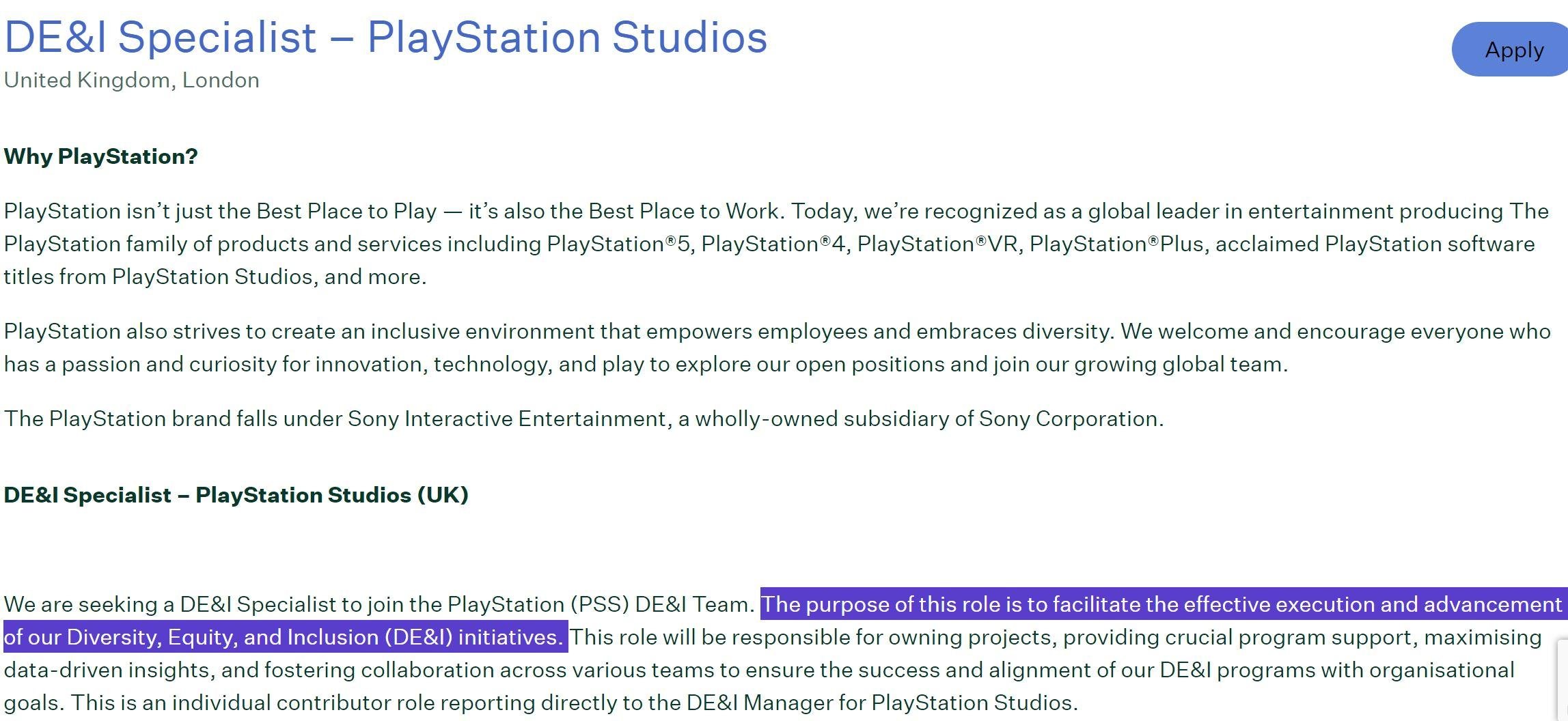 Sony PlayStation擴大DEI部門招募