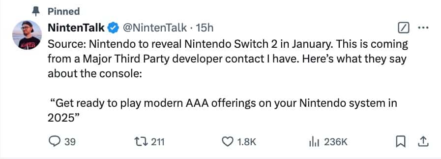 任天堂 Switch 2 可能於明年1月公佈 第三方開發者揭示驚人消息