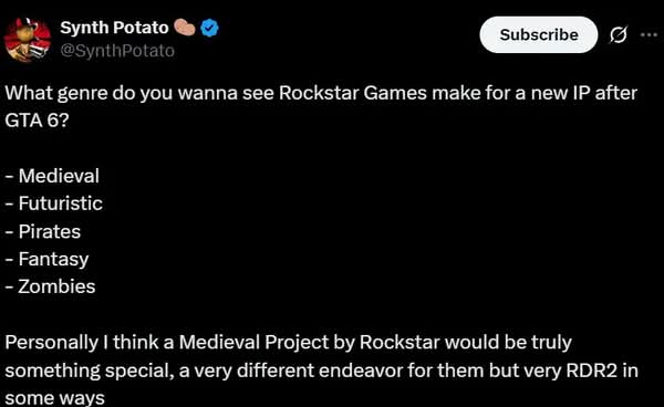 《GTA 6》後動向引熱議　玩家希望 Rockstar 開發中古世紀題材新作
