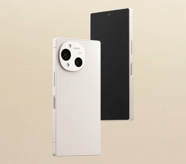 Sharp Aquos R10 手機展示其 Leica 主鏡頭模組與 240Hz OLED 螢幕設計