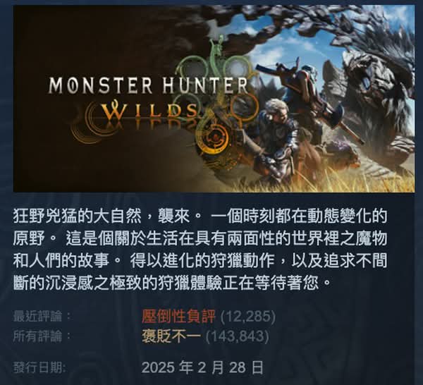 《魔物獵人：荒野》Steam和PS首次減價  8折優惠最低398起