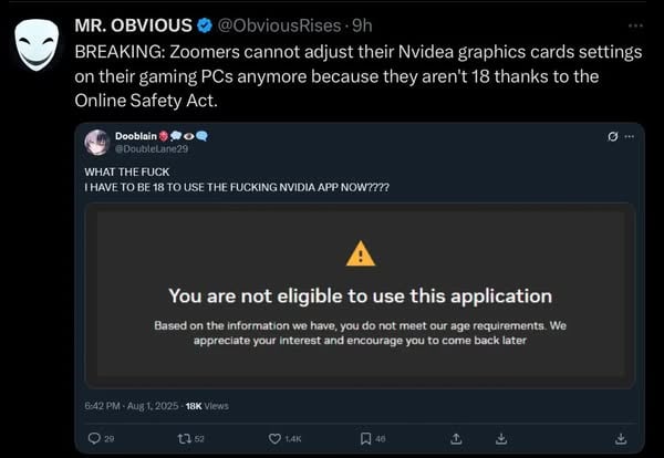 Nvidia限制未成年使用者更改顯示卡設定　網民批評措施荒謬近乎反烏托邦