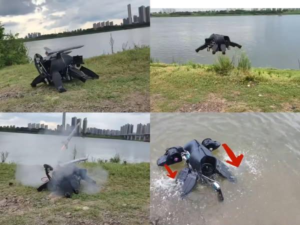 中國工程師打造六足兩棲機械人　可飛行游泳兼發射火箭引爆話題