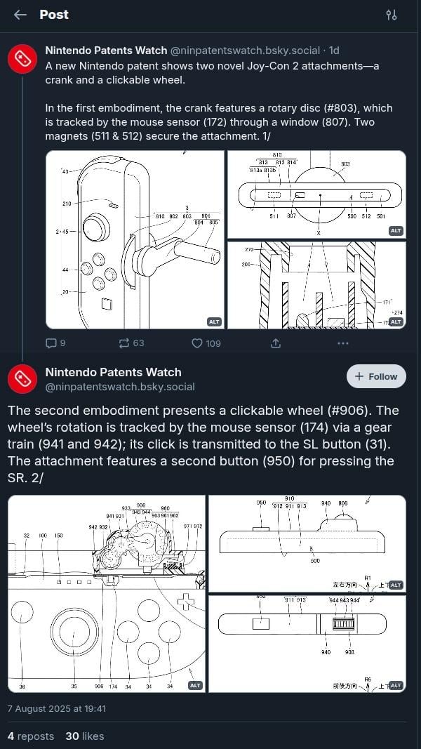 任天堂新專利曝光 或為 Switch 2 Joy-Con 加入搖桿及點擊式轉盤配件