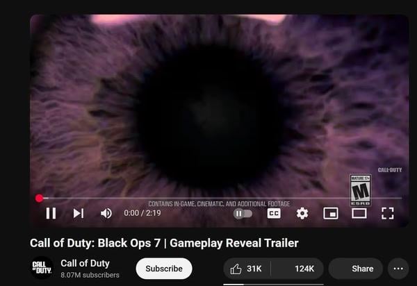 《Call of Duty Black Ops 7》YouTube 播放破千萬 卻被大量玩家狂踩