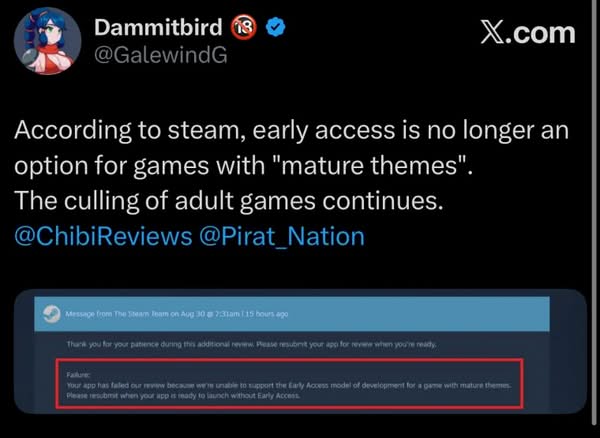 Steam 傳封鎖成人遊戲搶先體驗模式 開發者指 Valve 拒批成人向搶先體驗作品