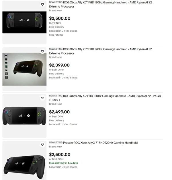 ROG Xbox Ally X 官方售罄 eBay 黃牛炒價高達 2,500 美元