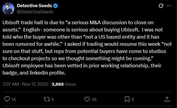 Ubisoft停牌+延後財報引猜測 內部消息:有人正認真商討收購 Ubisoft停牌+延後財報引猜測 內部消息:有人正認真商討收購