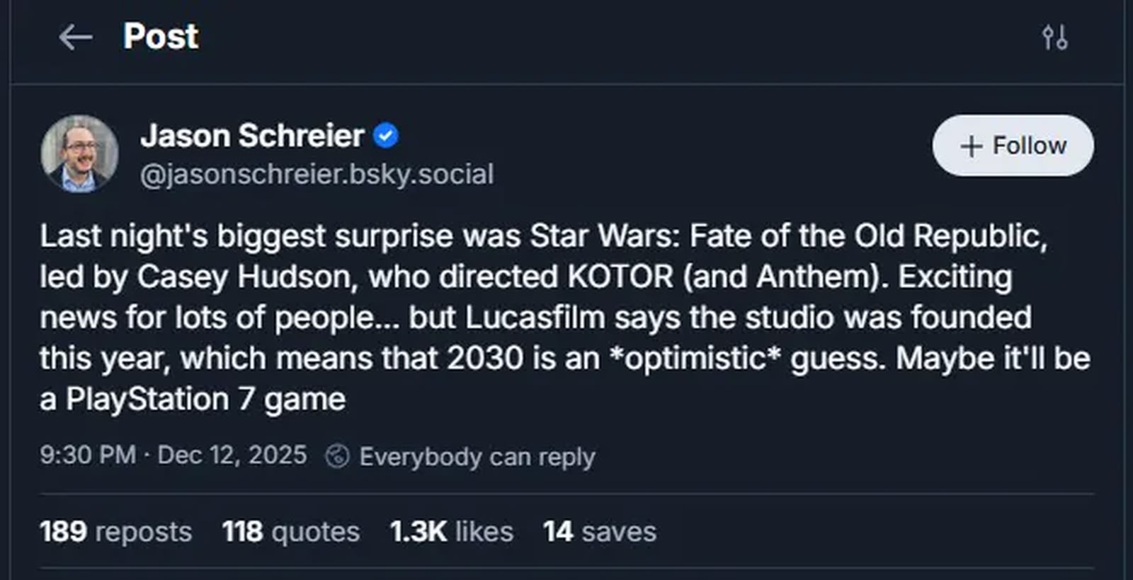 《星球大戰:舊共和國的命運》或最早 2030 年推出 消息指仍屬極早期開發 《星球大戰:舊共和國的命運》或最早 2030 年推出 消息指仍屬極早期開發