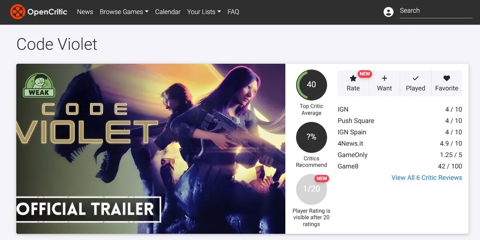 PS5 獨佔《Code Violet》評分僅 40 分　恐成 2026 年首個遊戲慘敗
