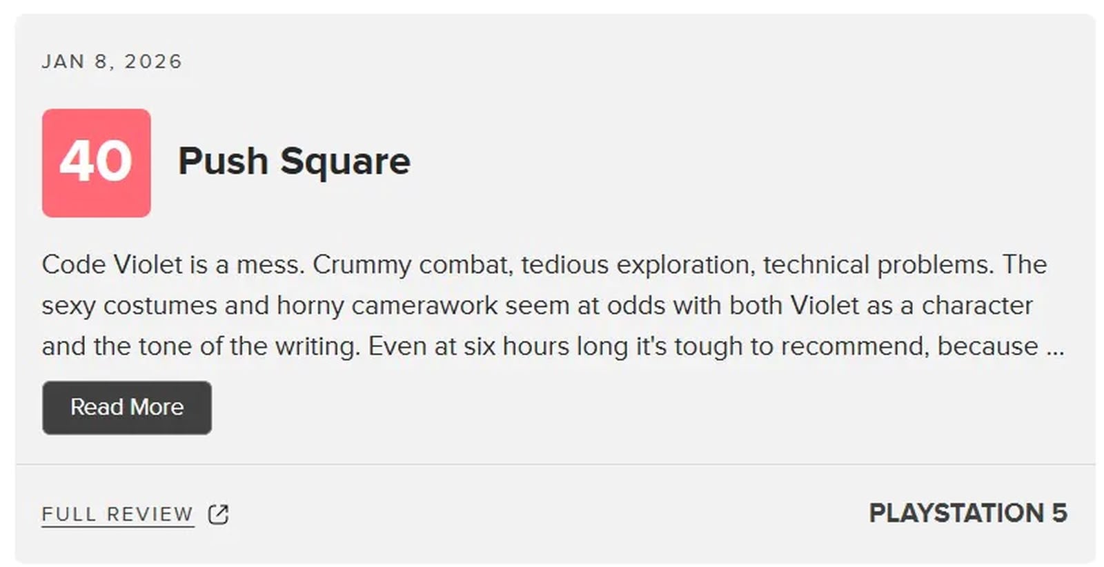 PS5 獨佔《Code Violet》評分僅 40 分　恐成 2026 年首個遊戲慘敗