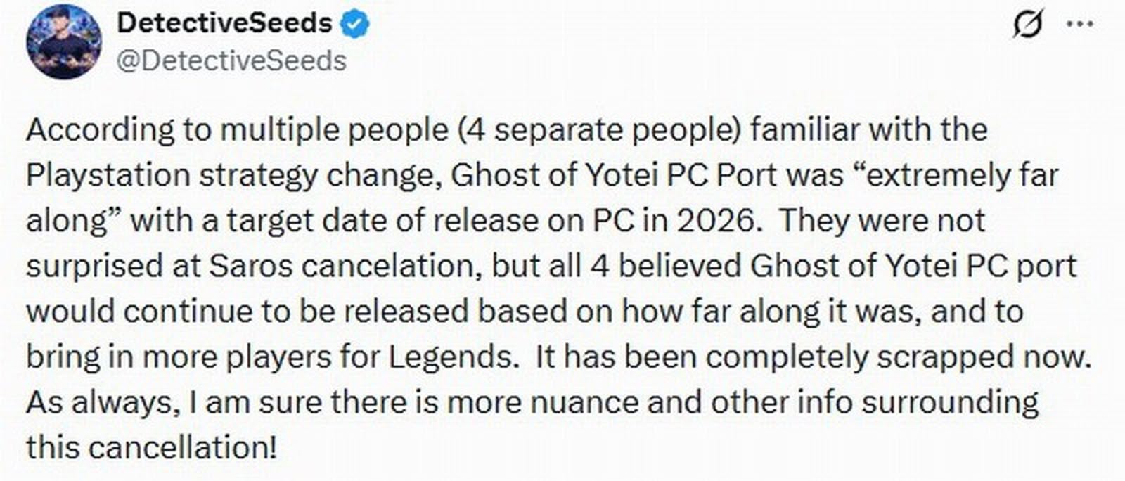 爆料：Sony或取消《羊蹄山戰鬼》PC版　移植接近完成卻突遭叫停