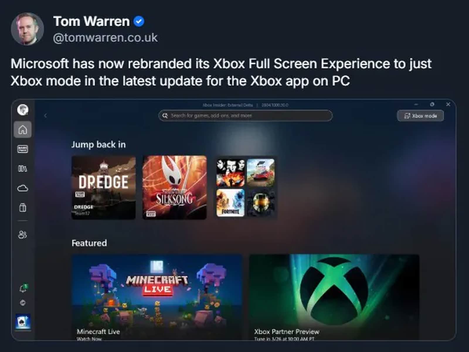 微軟 Xbox Mode 上線取代全螢幕模式 PC 體驗全面重構