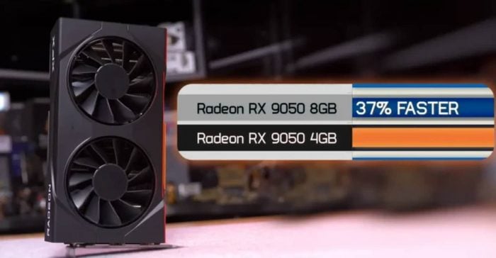 Radeon RX 9050 4GB 實測效能大跌 8GB 版快近 40%
